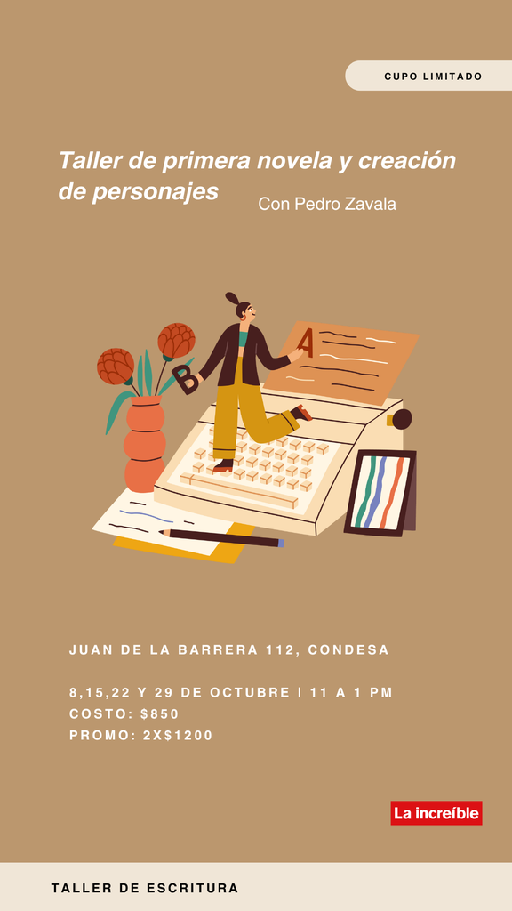 Taller de primera novela y creación de personajes (1 entrada - NUEVO PRECIO)